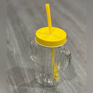 Yellow Lid Cactus Glass Tumbler with Straw
